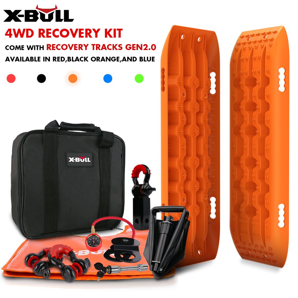 X-BULL Winch Recovery Kit with Gen 2.0 Recovery Tracks, 13 Piece, Orange