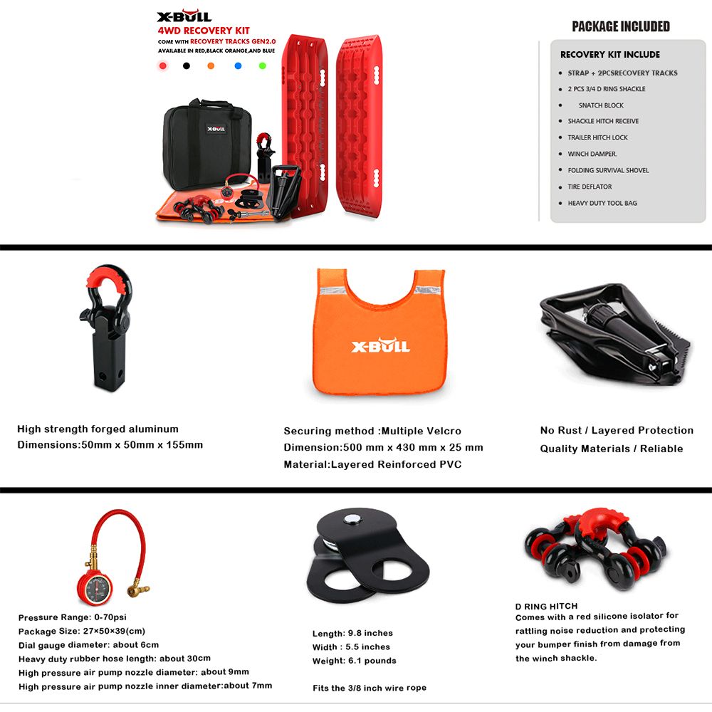 X-BULL Winch Recovery Kit with Gen 2.0 Recovery Tracks, 13 Piece, Orange