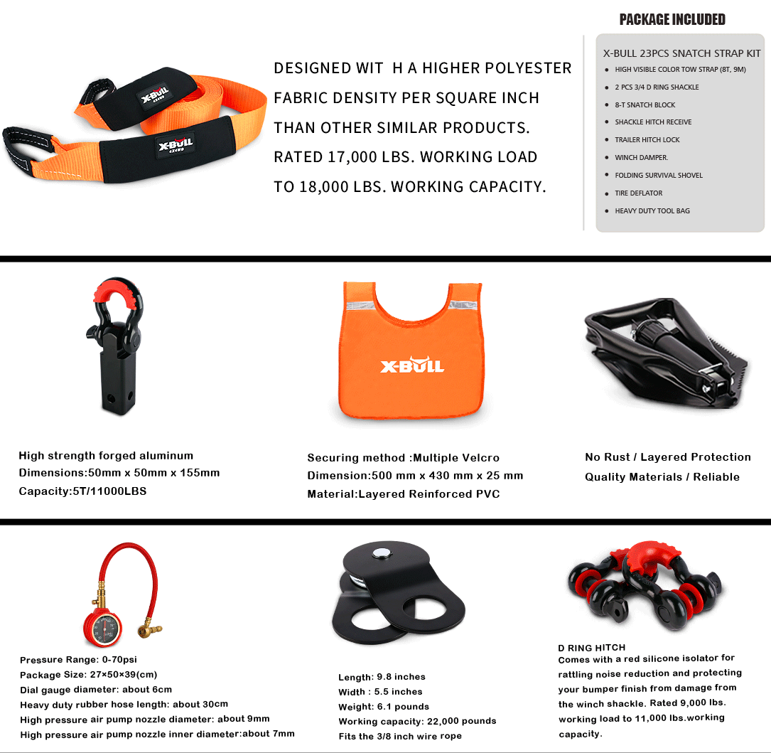 X-BULL Winch Recovery Kit with Gen 3.0 Recovery Tracks & Mounting Pins, Orange
