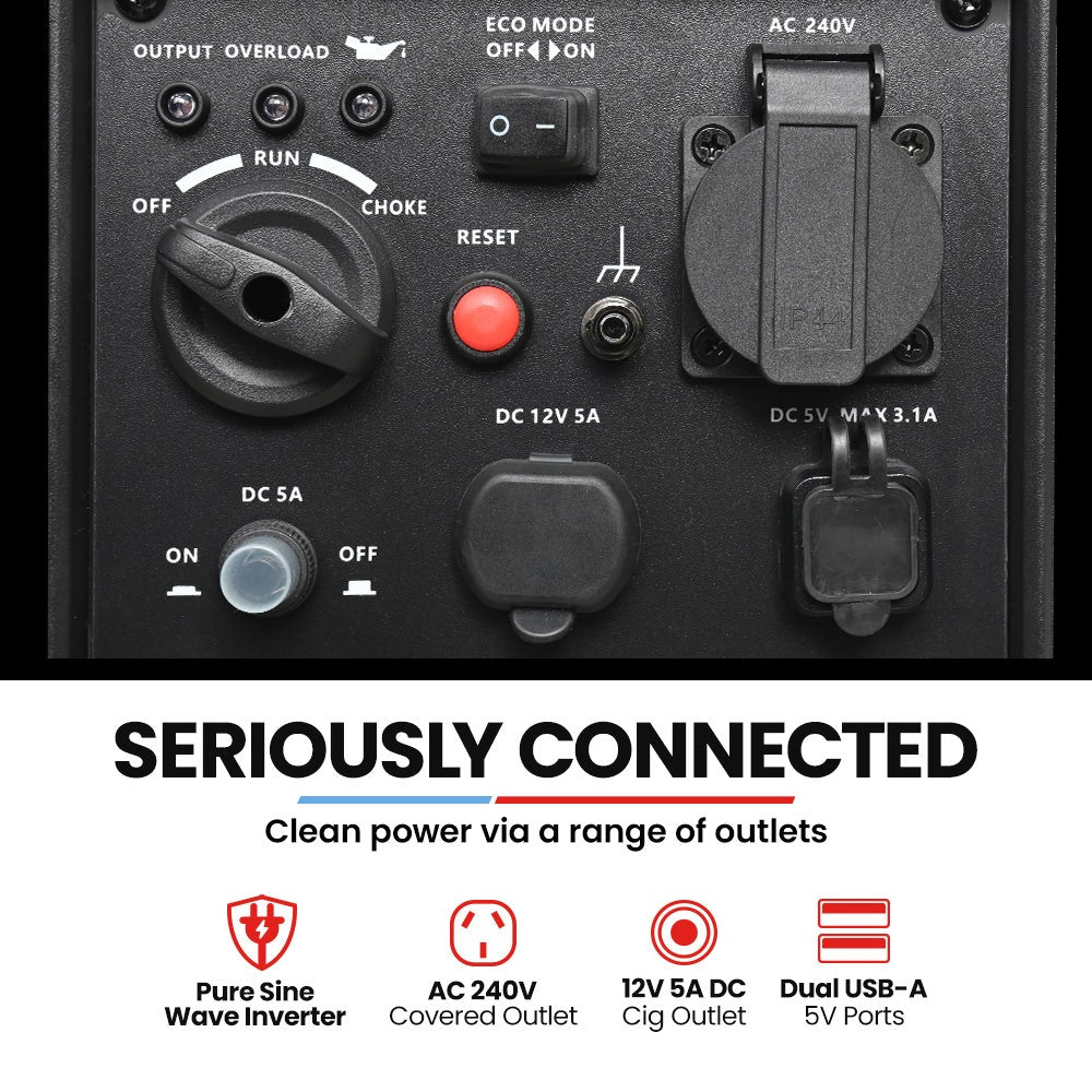 GENPOWER GP1200i Inverter Generator, 1.2kW Peak / 1.0kW Rated, Petrol
