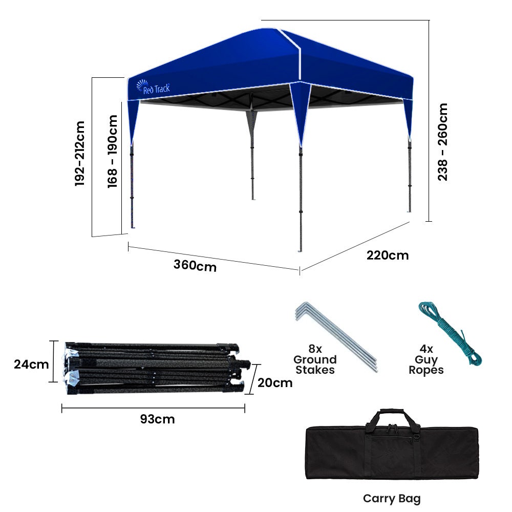 RED TRACK Ultra Compact Folding Gazebo, 3.6 x 2.2m, Navy Blue