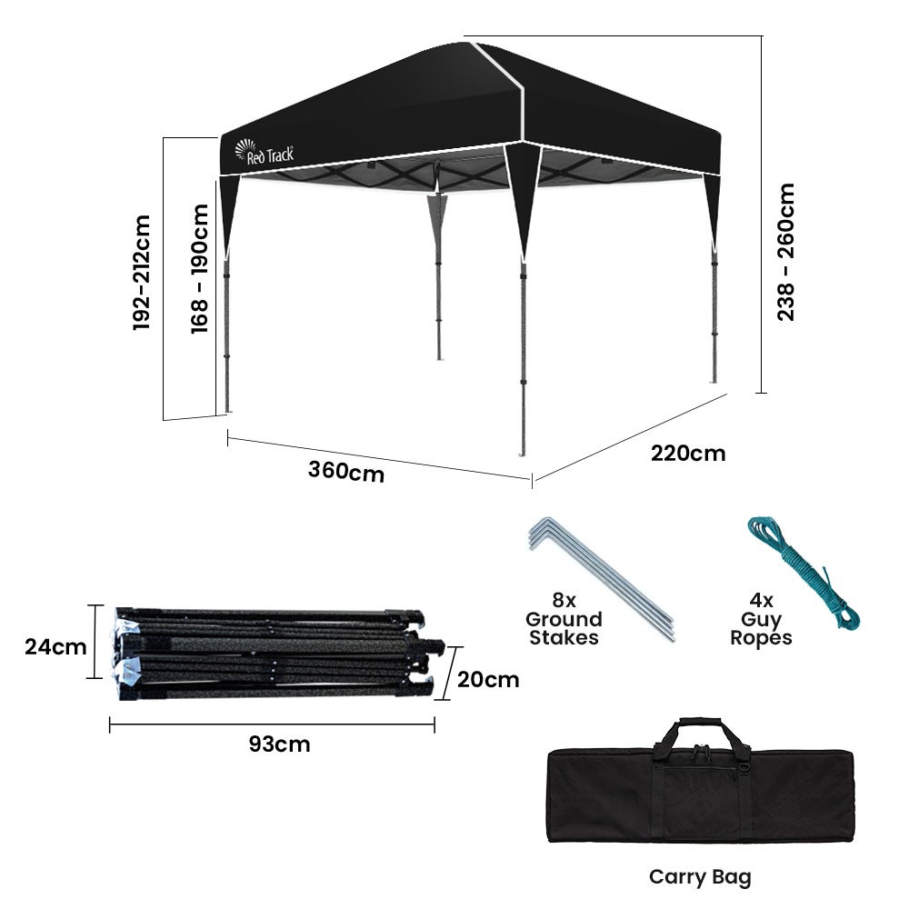 RED TRACK Ultra Compact Folding Gazebo, 3.6 x 2.2m, Black