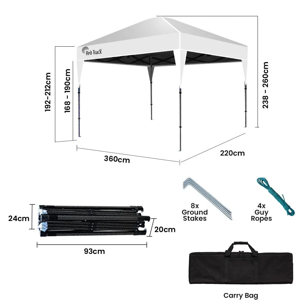 RED TRACK Ultra Compact Folding Gazebo, 3.6 x 2.2m, White