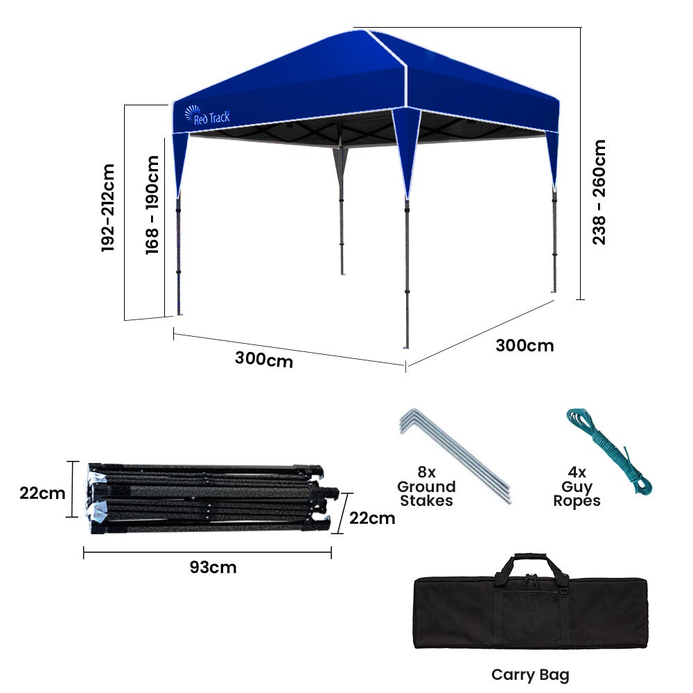 RED TRACK Ultra Compact Folding Gazebo, 3 x 3m, Navy Blue