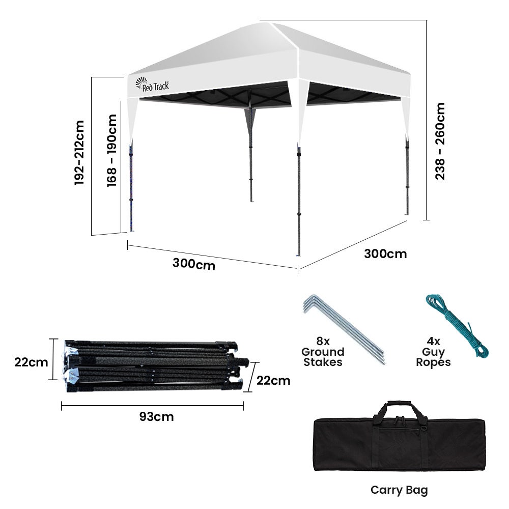 RED TRACK Ultra Compact Folding Gazebo, 3 x 3m, White