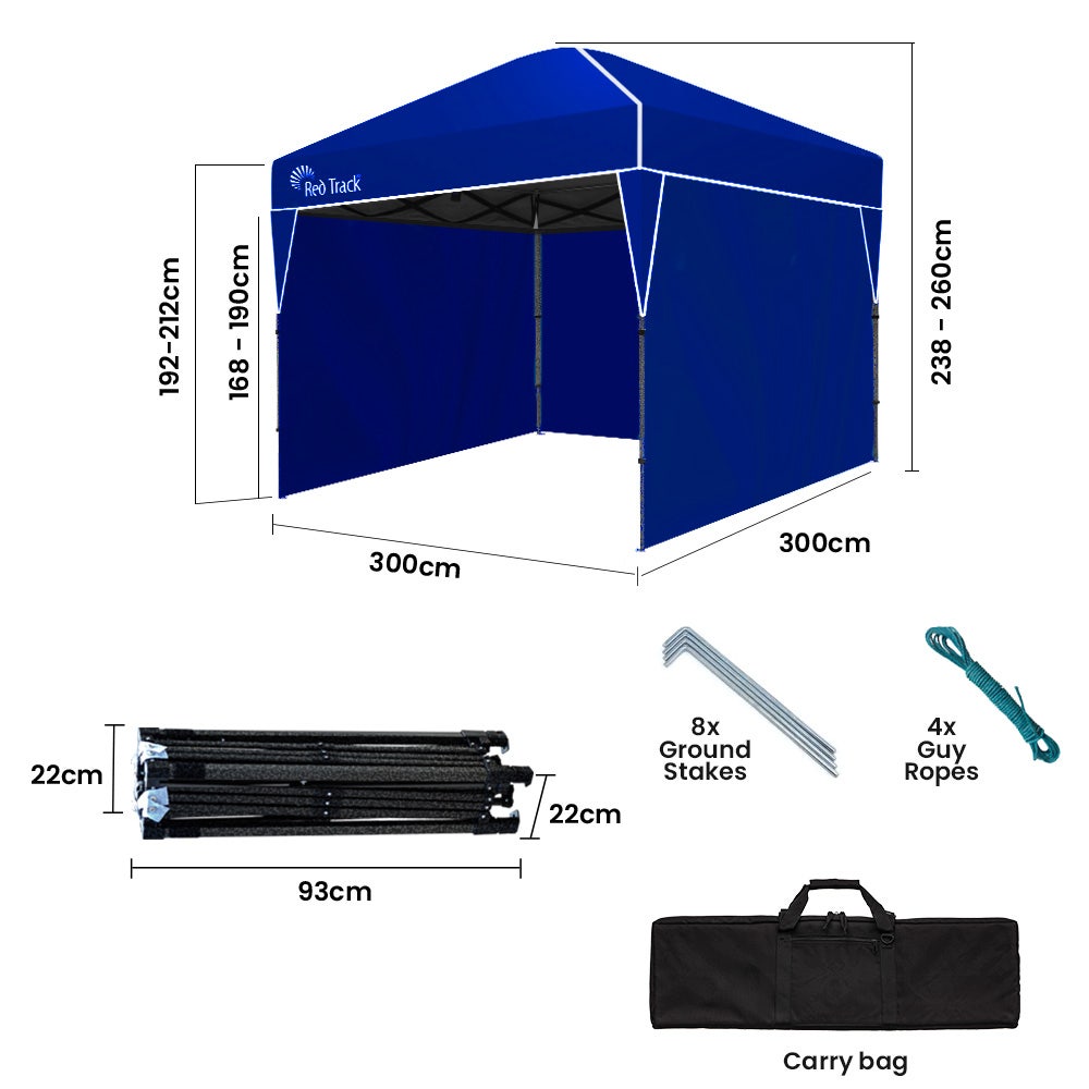 RED TRACK Ultra Compact Folding Gazebo, 3 x 3m with Walls, Navy Blue