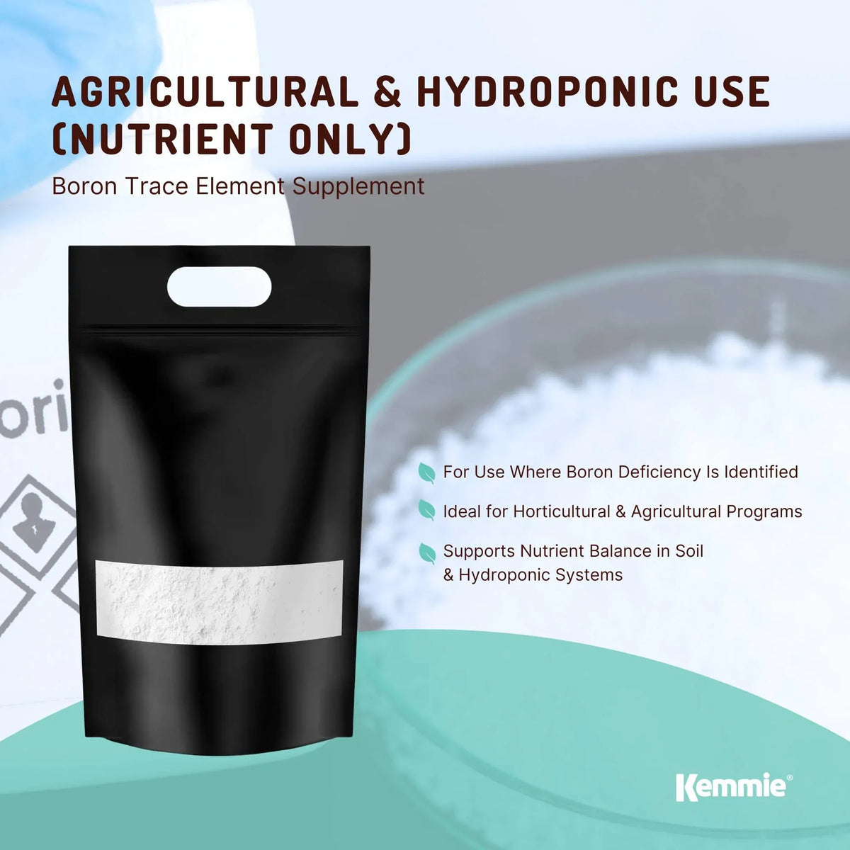 Kemmie Boric Acid Powder, 99.9% Technical Grade, 20kg