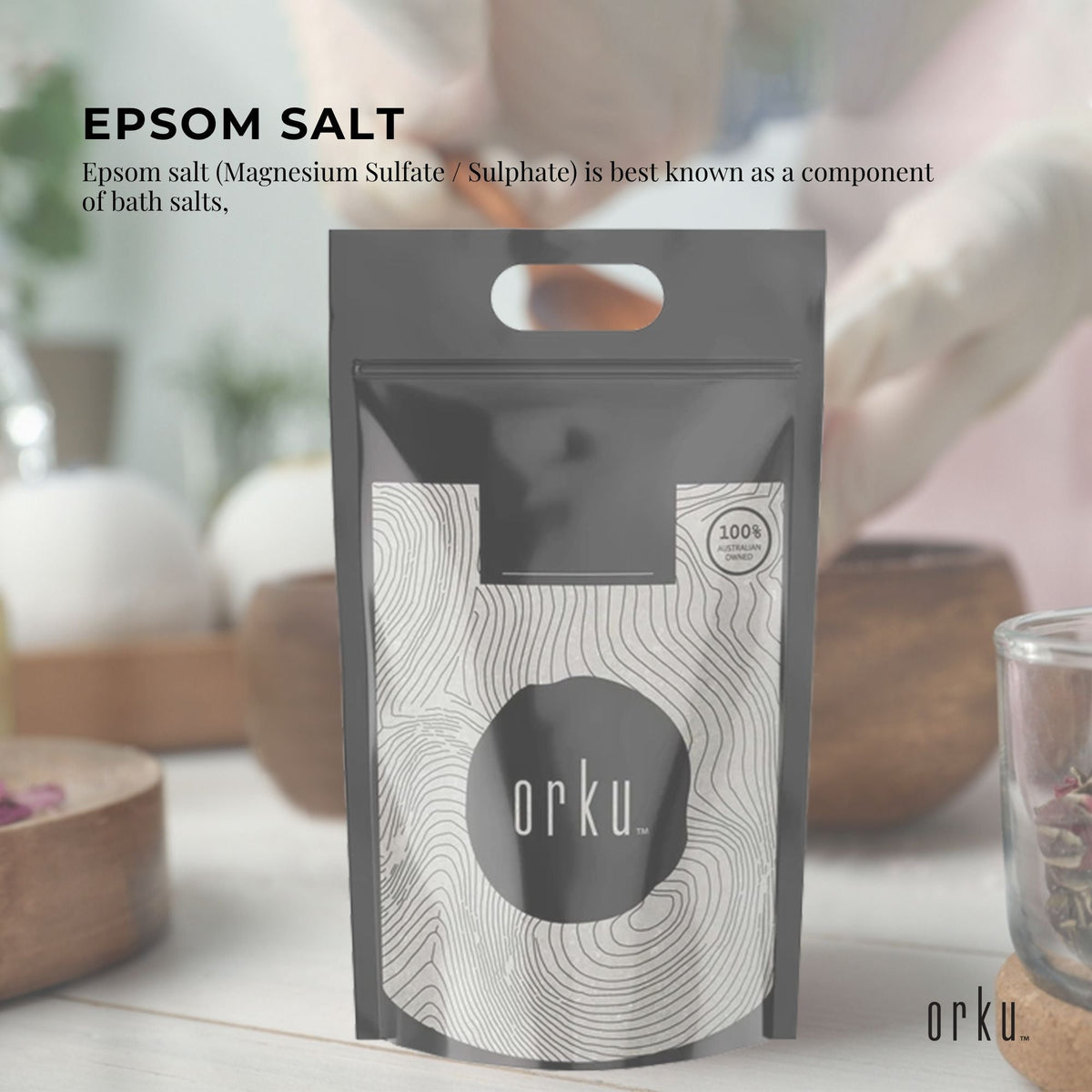 Orku Epsom Salt, Fine Crystals, Magnesium Sulphate Bath Salts, 20kg Bag