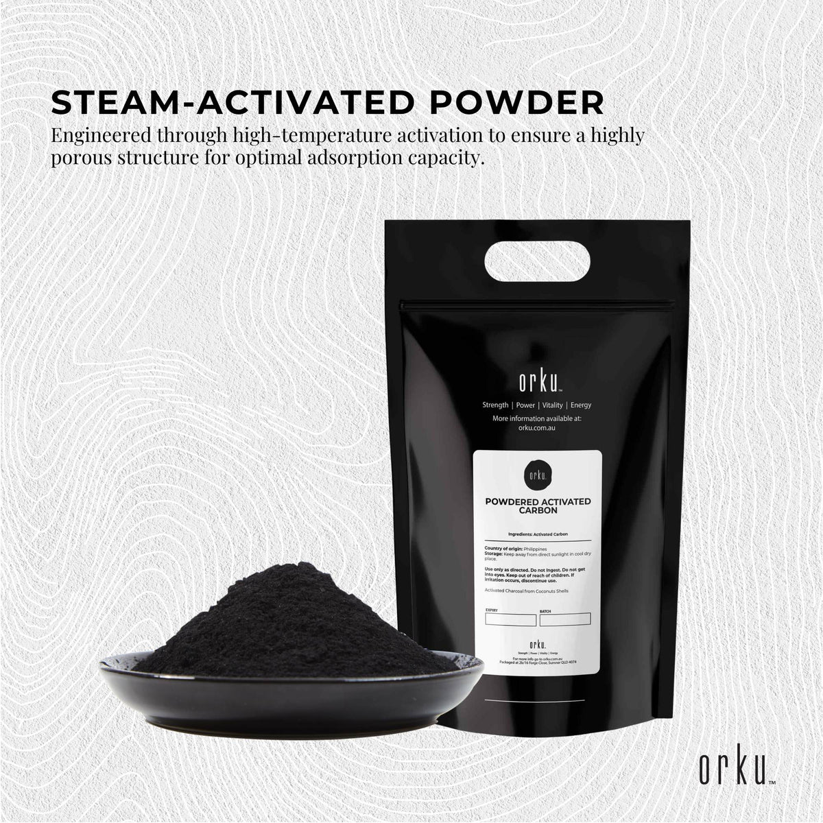 Orku Activated Charcoal Powder, Coconut Shell, 10kg
