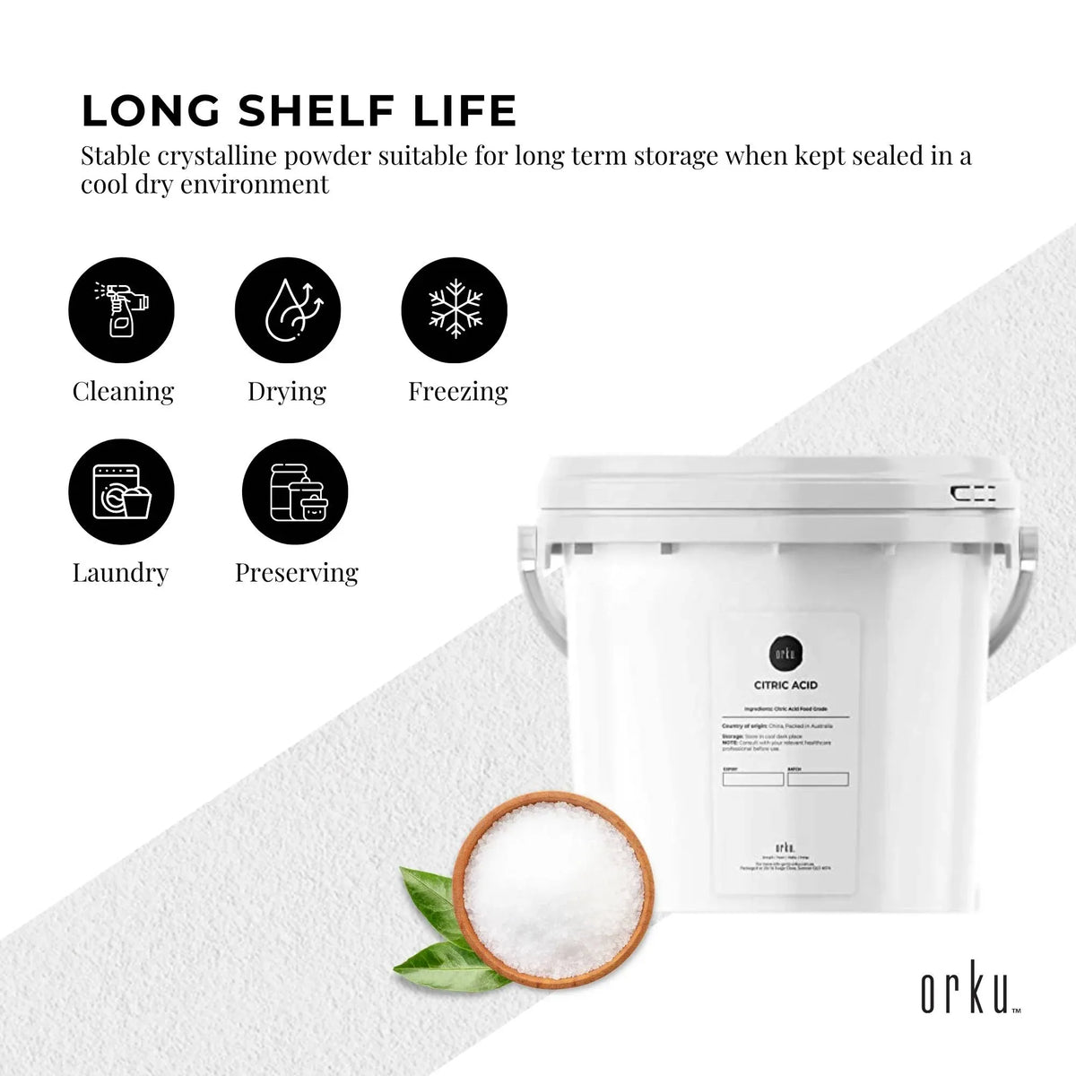 Orku Citric Acid, Food Grade, 5kg Tub