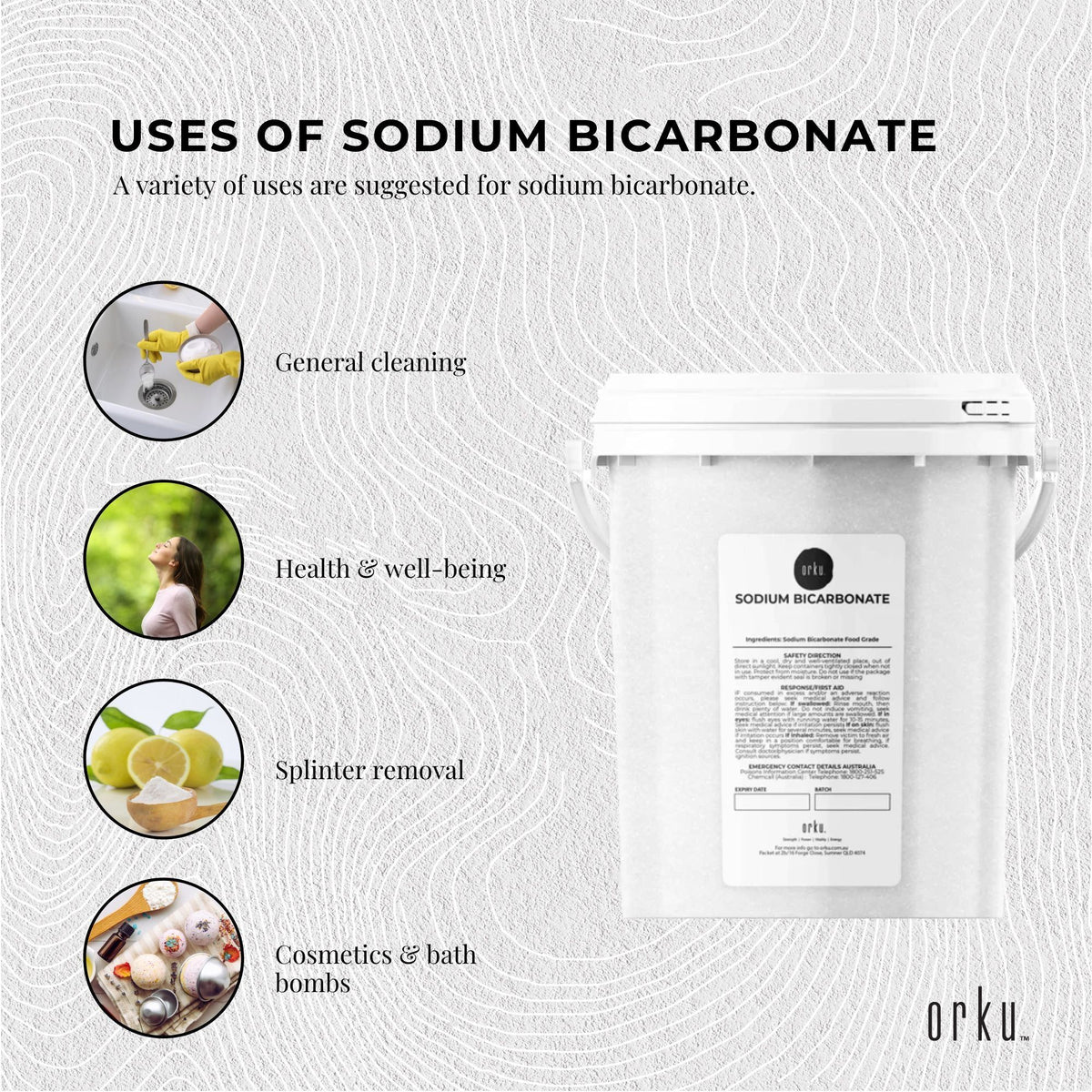Orku Sodium Bicarbonate, Food Grade, Aluminium Free, 1.3kg Tub