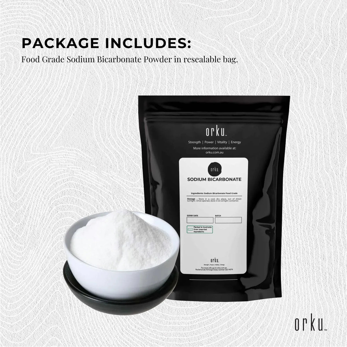 Orku Sodium Bicarbonate, Food Grade, Aluminium Free, 2kg Bag