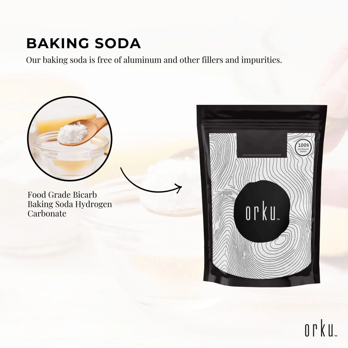 Orku Sodium Bicarbonate, Food Grade, Aluminium Free, 2kg Bag