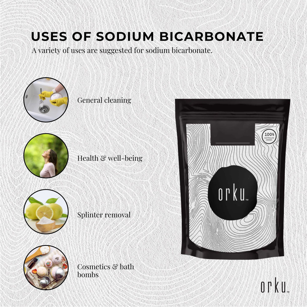 Orku Sodium Bicarbonate, Food Grade, Aluminium Free, 2kg Bag