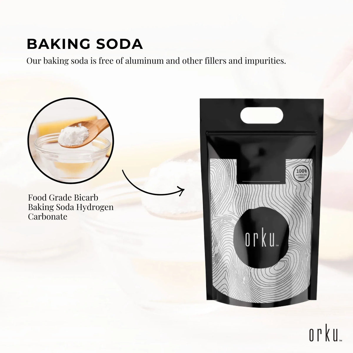 Orku Sodium Bicarbonate, Food Grade, Aluminium Free, 10kg Bag