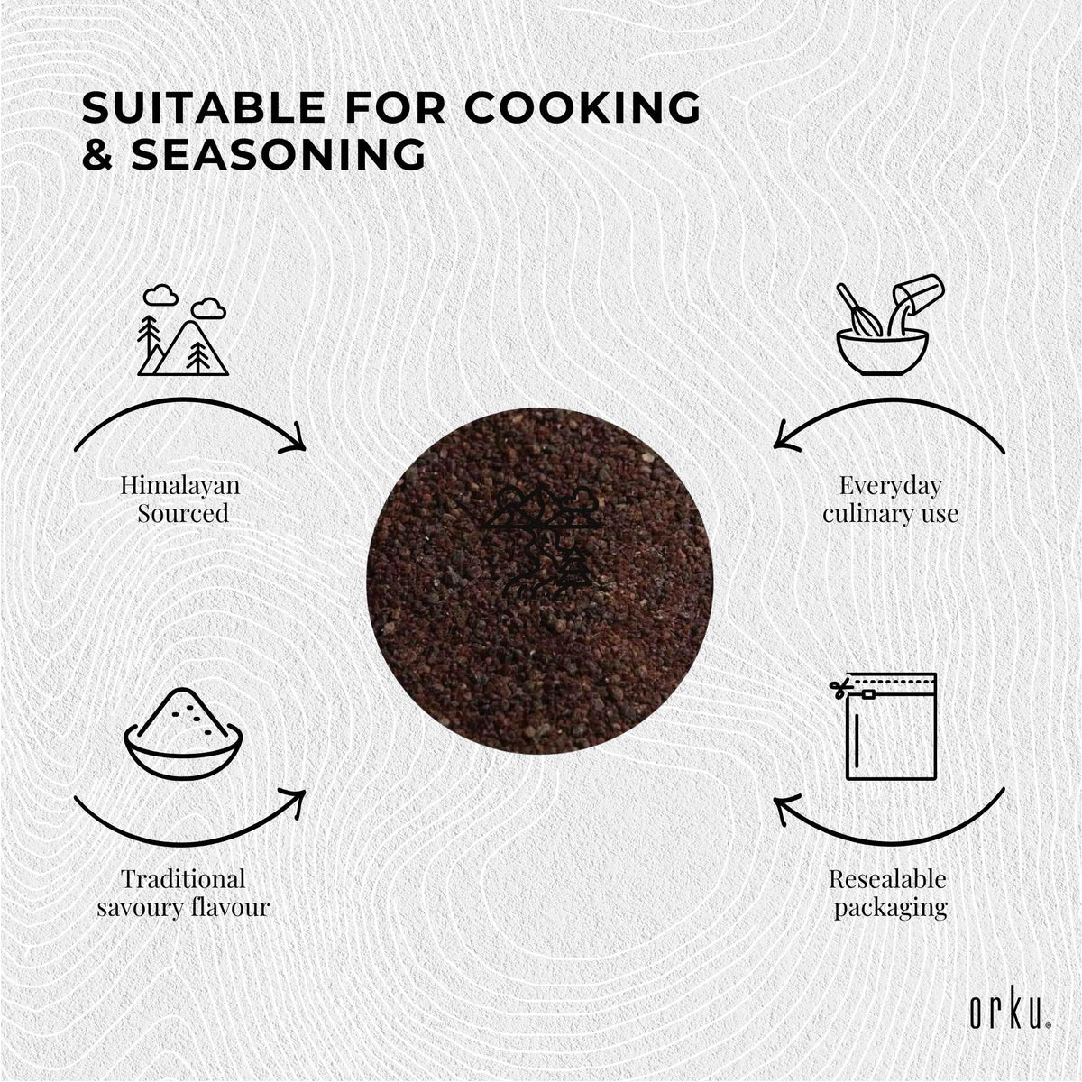Orku Himalayan Black Salt (Kala Namak), Fine Grain Table Salt, 2kg