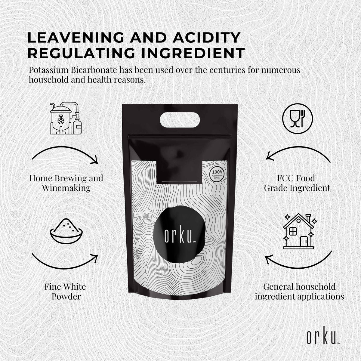 Orku Potassium Bicarbonate, Food Grade FCC, 10kg