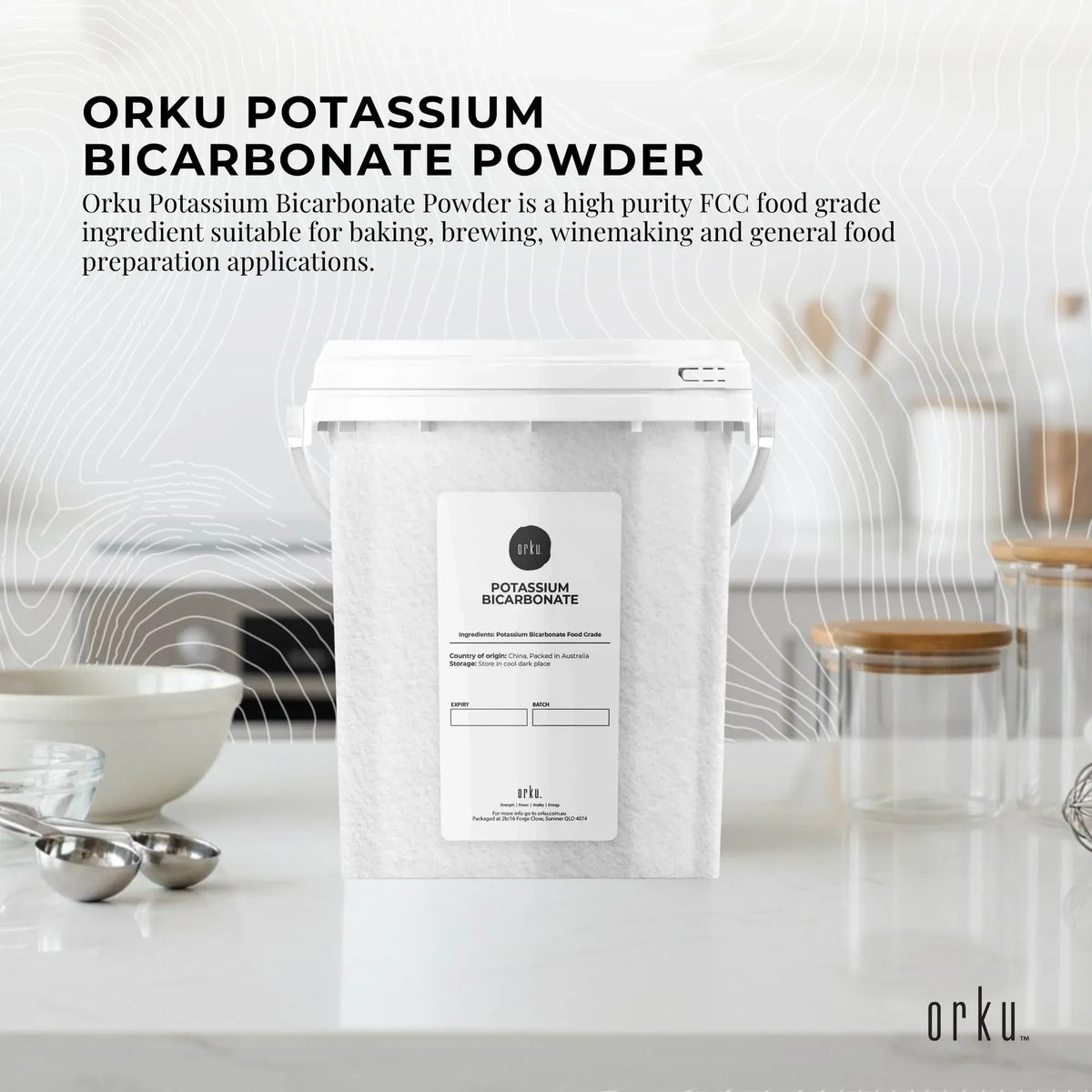 Orku Potassium Bicarbonate, Food Grade FCC, 1.3kg Tub