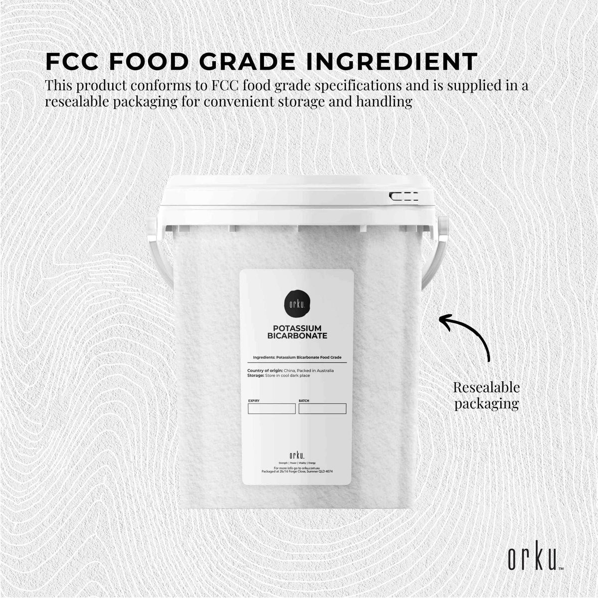 Orku Potassium Bicarbonate, Food Grade FCC, 1.3kg Tub