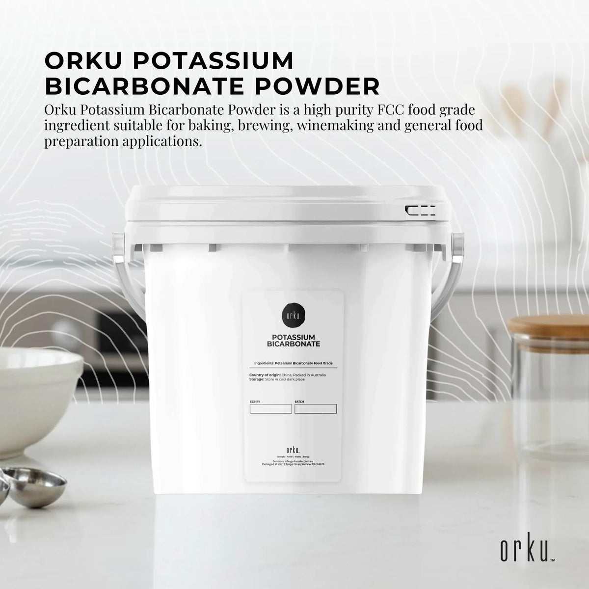 Orku Potassium Bicarbonate, Food Grade FCC, 5kg Tub