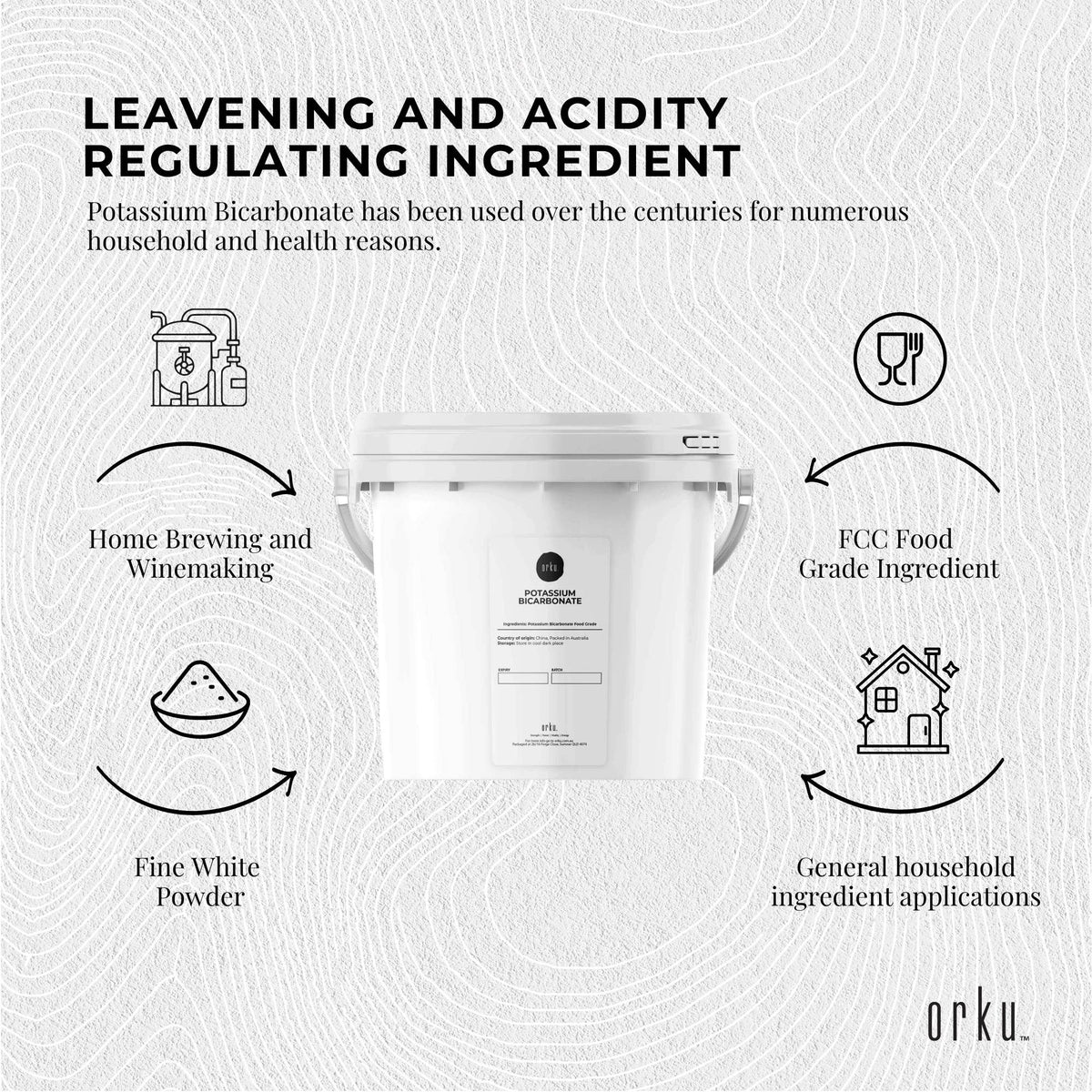 Orku Potassium Bicarbonate, Food Grade FCC, 5kg Tub