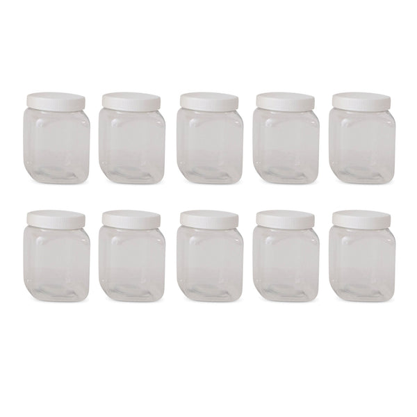 Plastic Honey Jars with Lids, Square, 250g, 10 Pack
