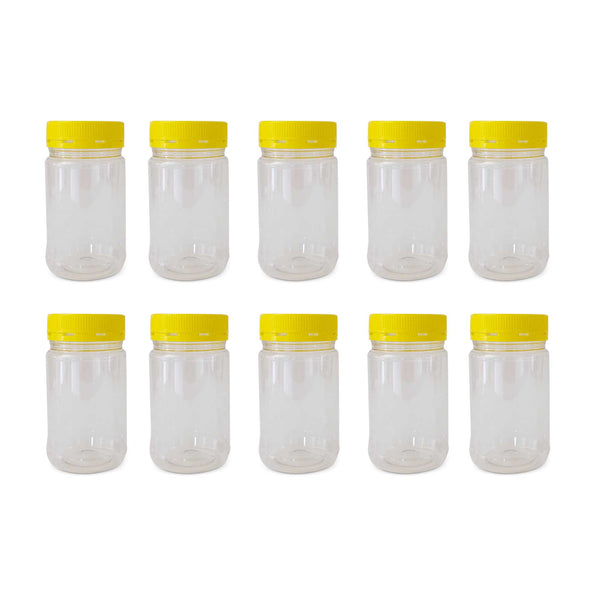Plastic Honey Jars with Lids, Round, 500g, 10 Pack
