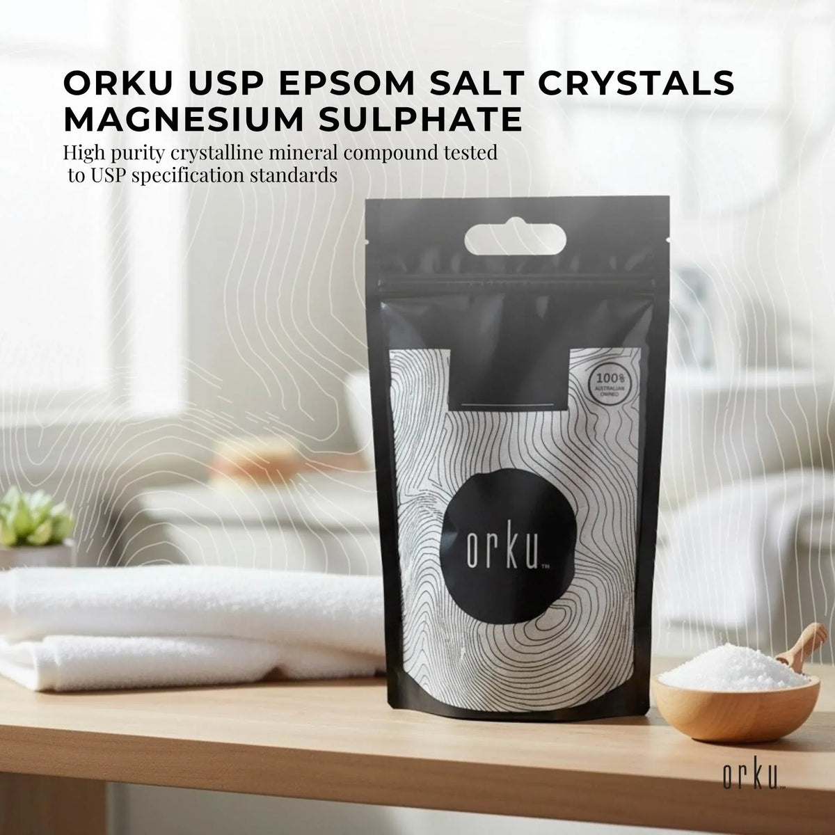 Orku USP Epsom Salt Crystals, Magnesium Sulphate, 10kg Bag