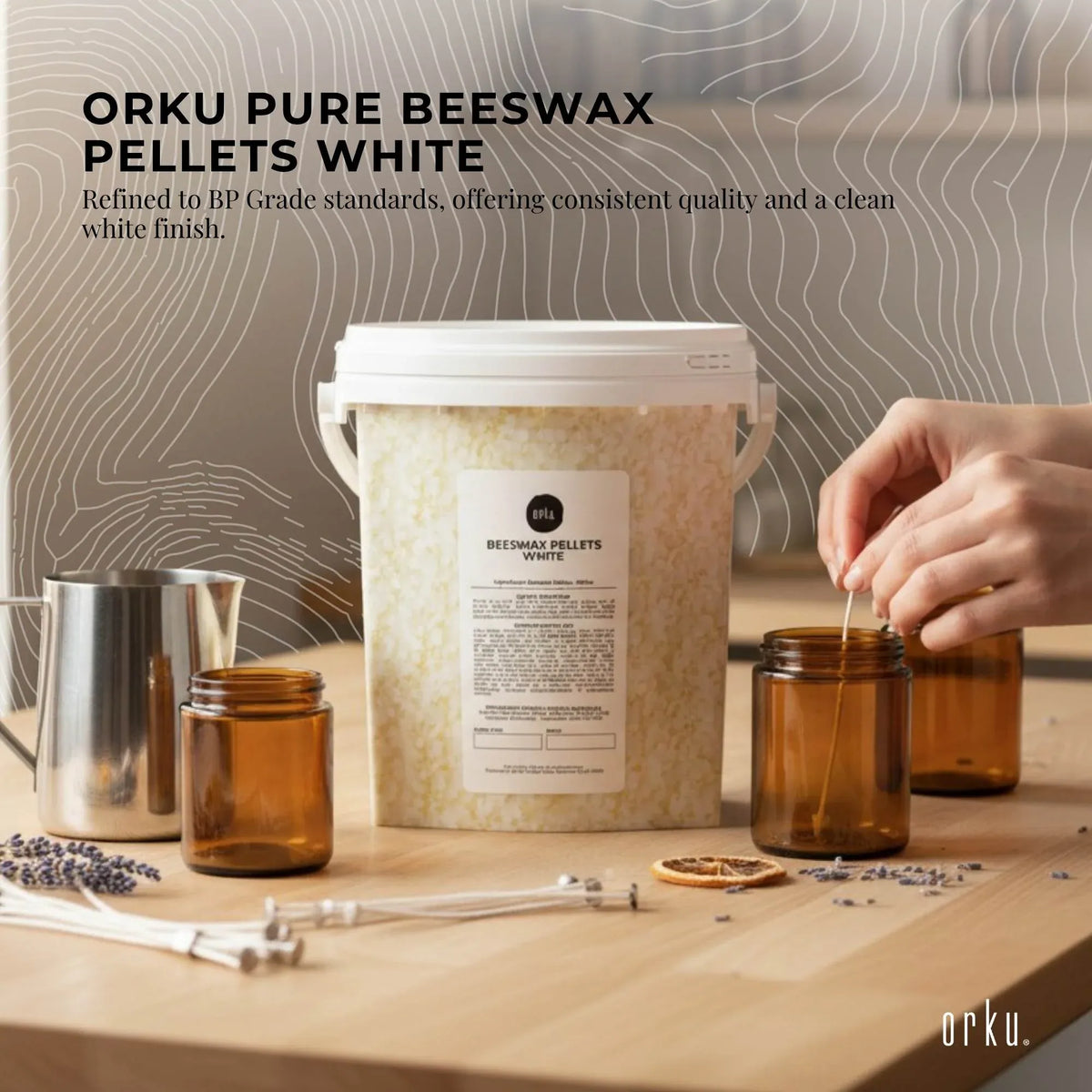 Orku White Beeswax Pellets, BP Grade, 700g Tub