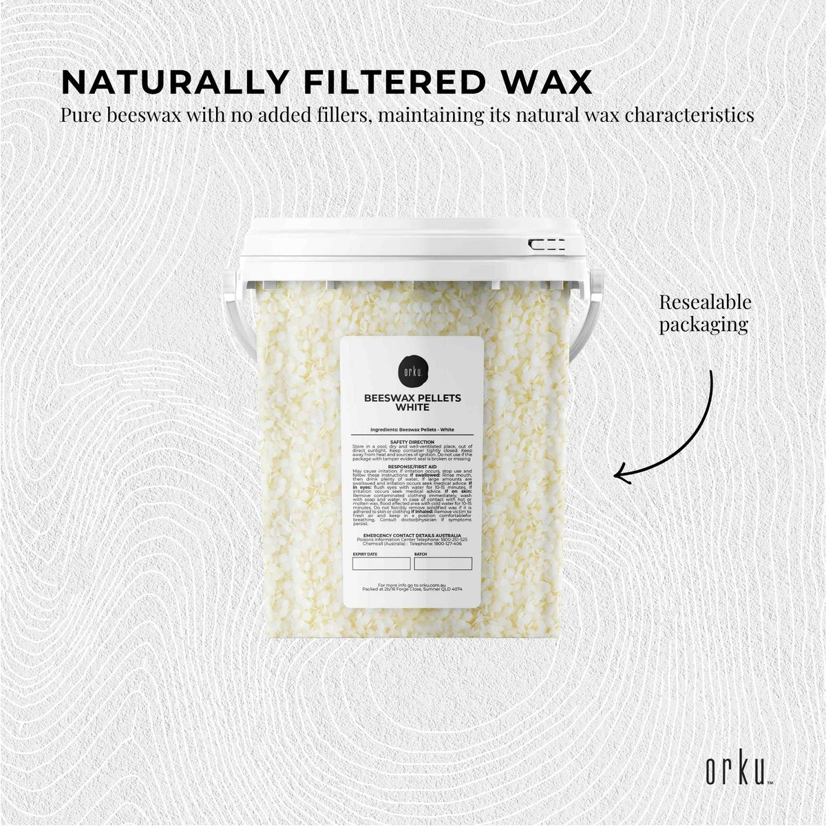 Orku White Beeswax Pellets, BP Grade, 700g Tub