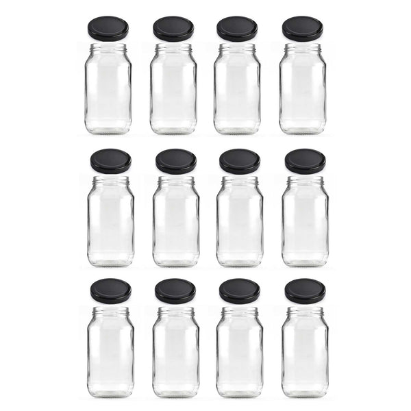 Flint Glass Jars with Twist Lids, Round, 500ml, 12 Pack