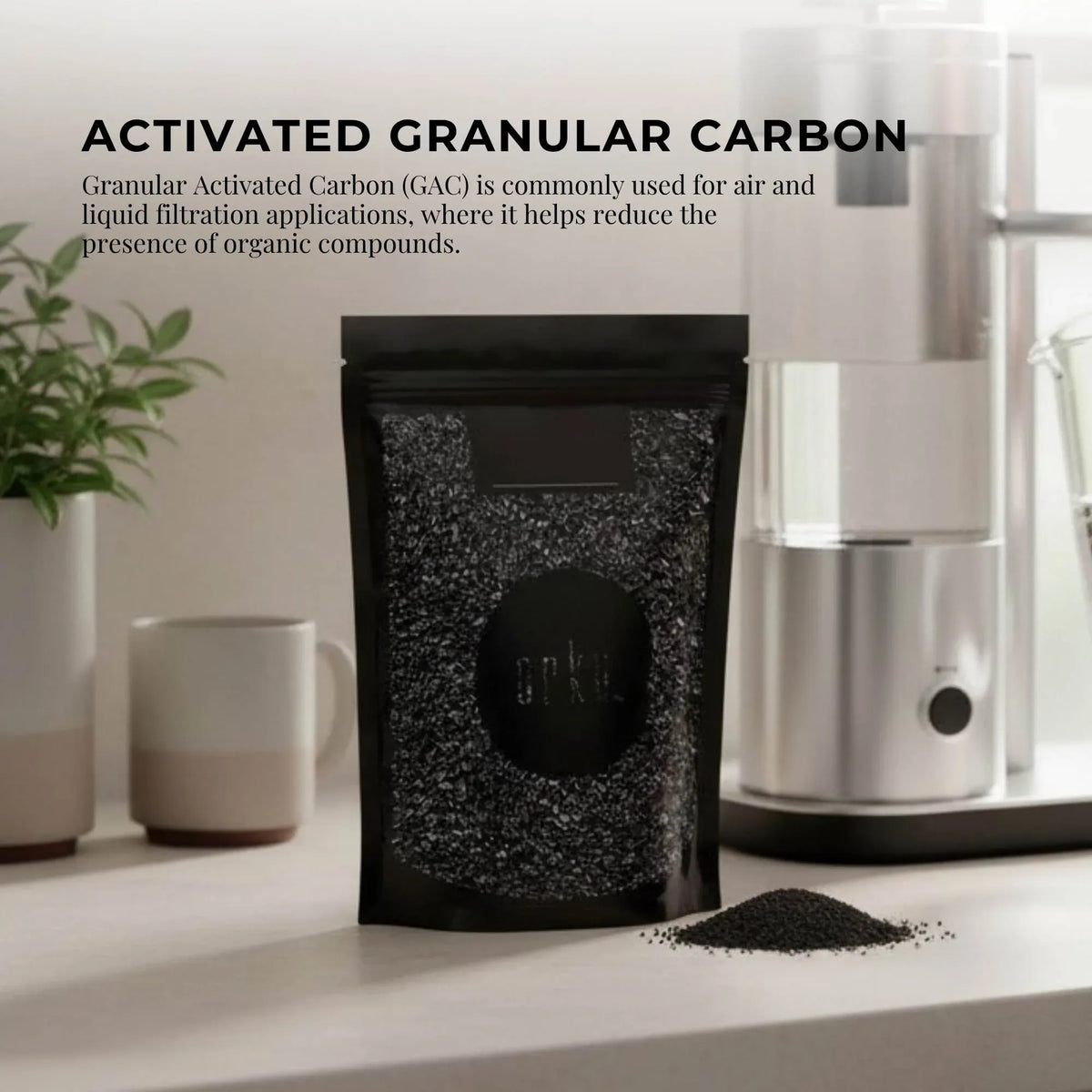 Orku Granular Activated Carbon (GAC), Coconut Shell Filter Media, 1kg
