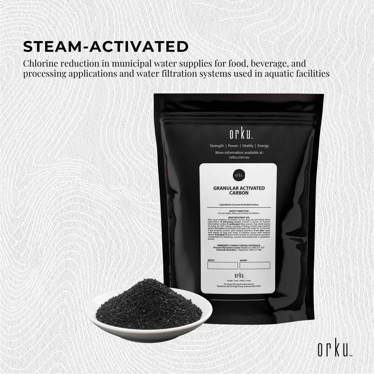 Orku Granular Activated Carbon (GAC), Coconut Shell Filter Media, 1kg