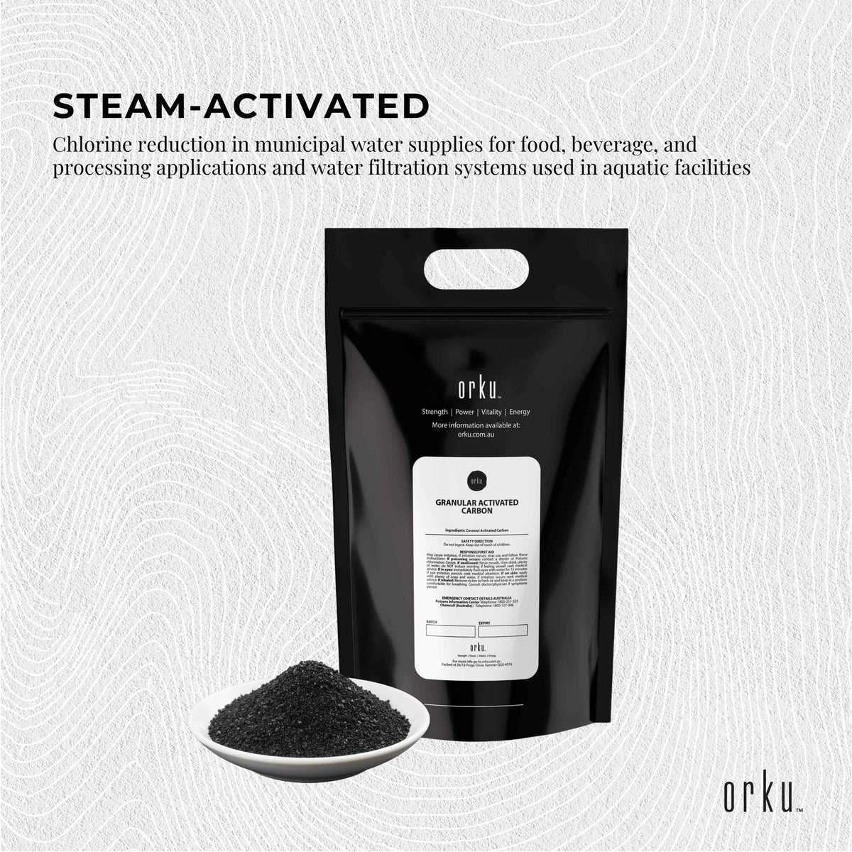 Orku Granular Activated Carbon (GAC), Coconut Shell Filter Media, 2kg