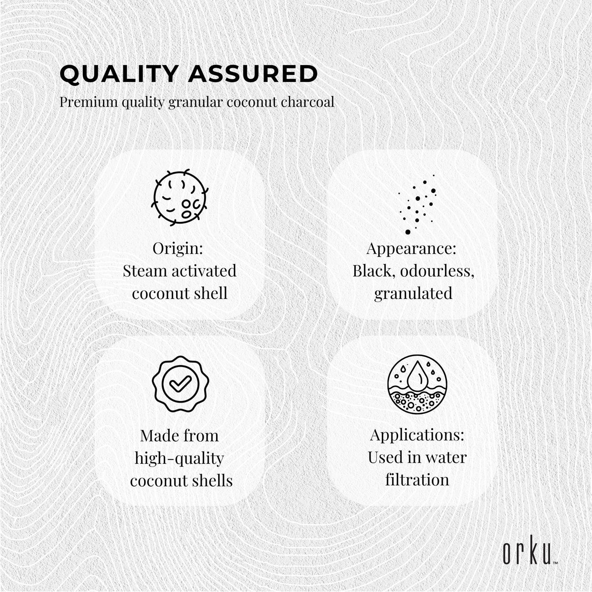 Orku Granular Activated Carbon (GAC), Coconut Shell Filter Media, 2kg
