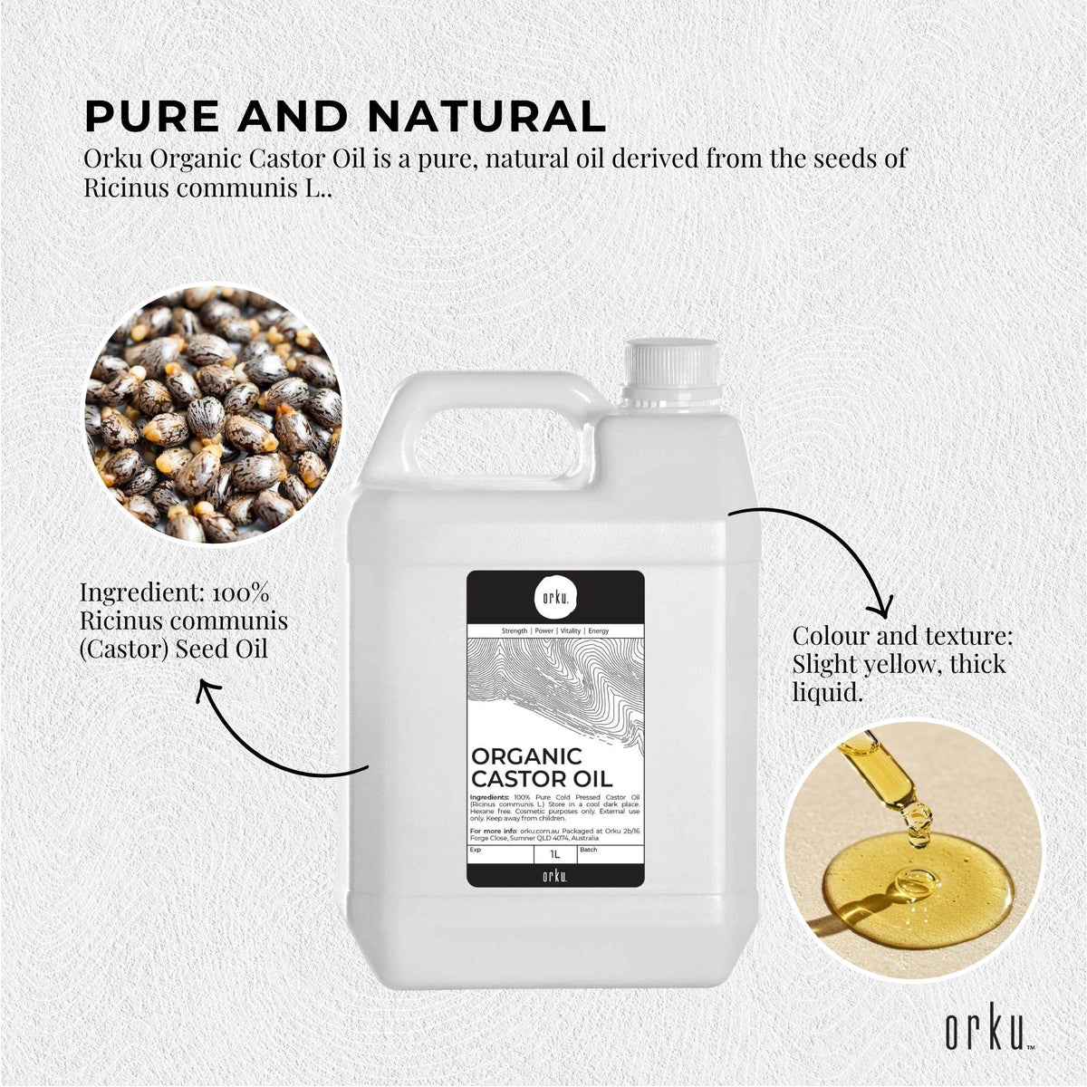 Orku Organic Castor Oil, Cold Pressed, Hexane Free, 5L