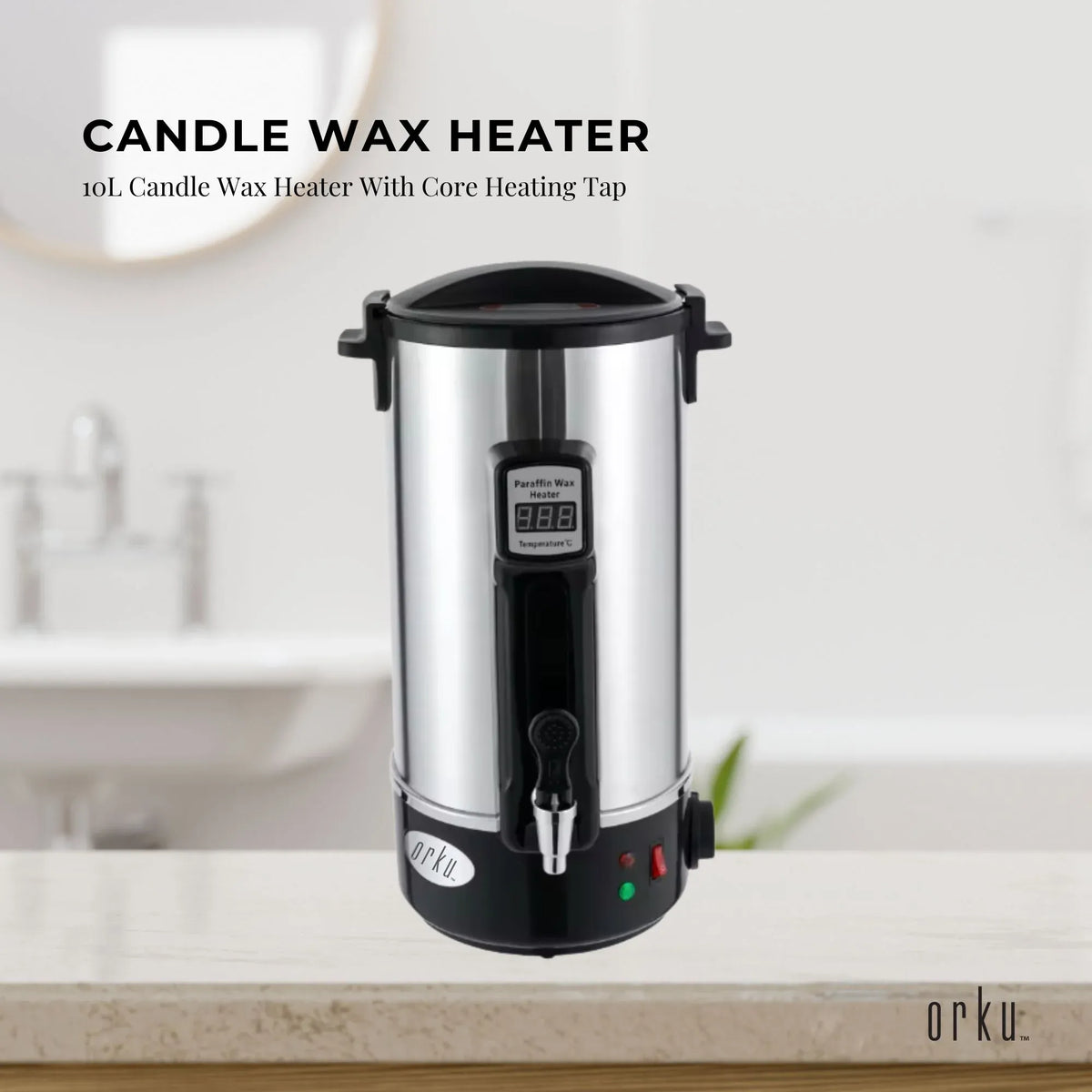 Orku Candle Wax Heater with Core Heating Tap, 10L, Silver
