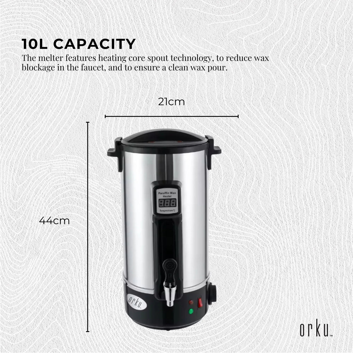Orku Candle Wax Heater with Core Heating Tap, 10L, Silver