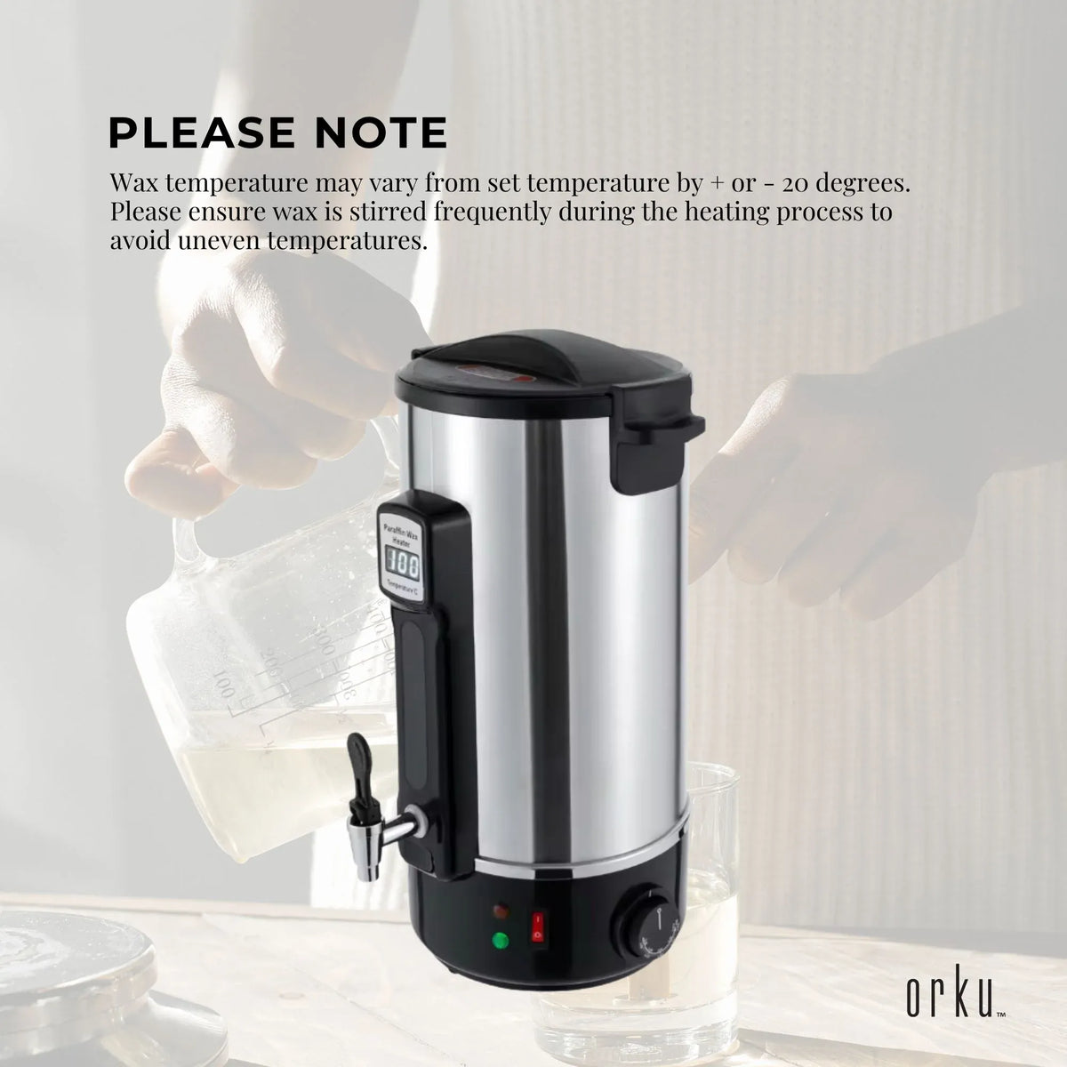 Orku Candle Wax Heater with Core Heating Tap, 10L, Silver
