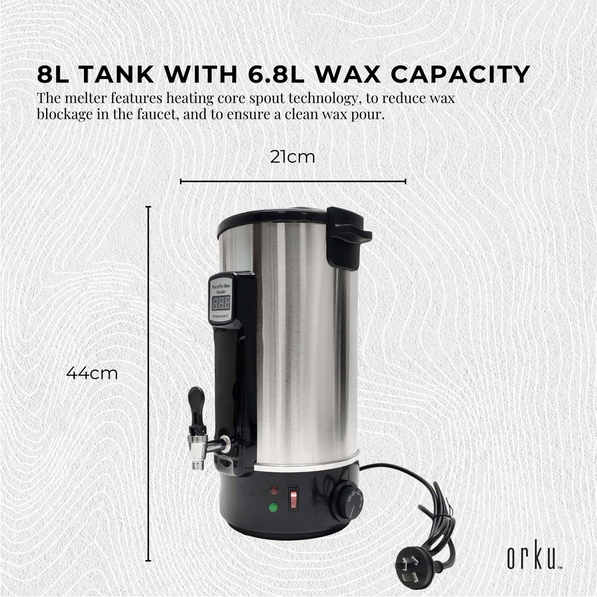 Orku Candle Wax Heater with Tap and Accessories, 8L, Silver