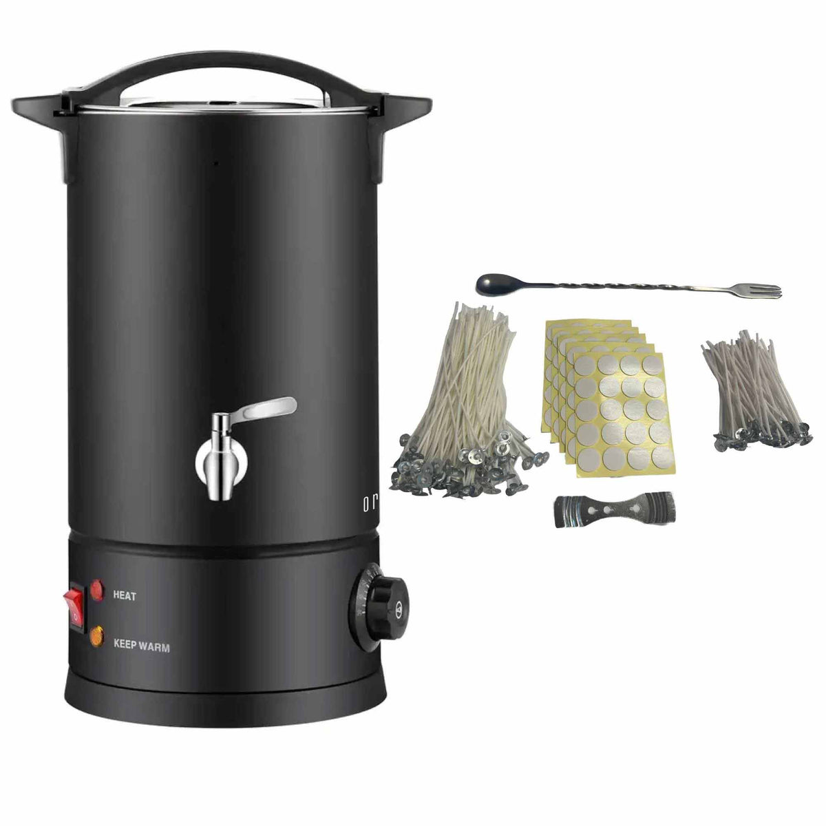 Orku Candle Wax Heater with Tap and Accessories, 10L, Black