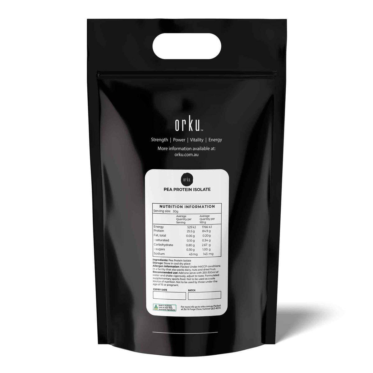 Orku Pea Protein Isolate, Unsweetened, 10kg