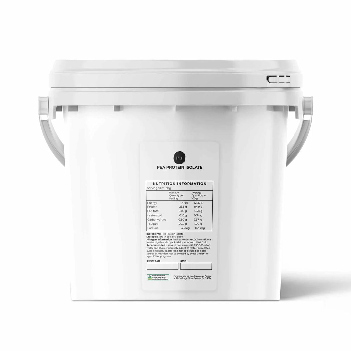 Orku Pea Protein Isolate, Unsweetened, 3kg Tub