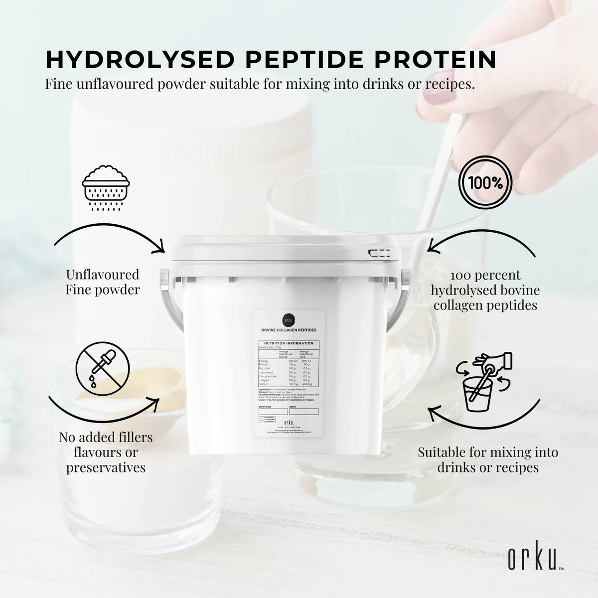 Orku Bovine Collagen Peptides, Unflavoured, 2.5kg Tub