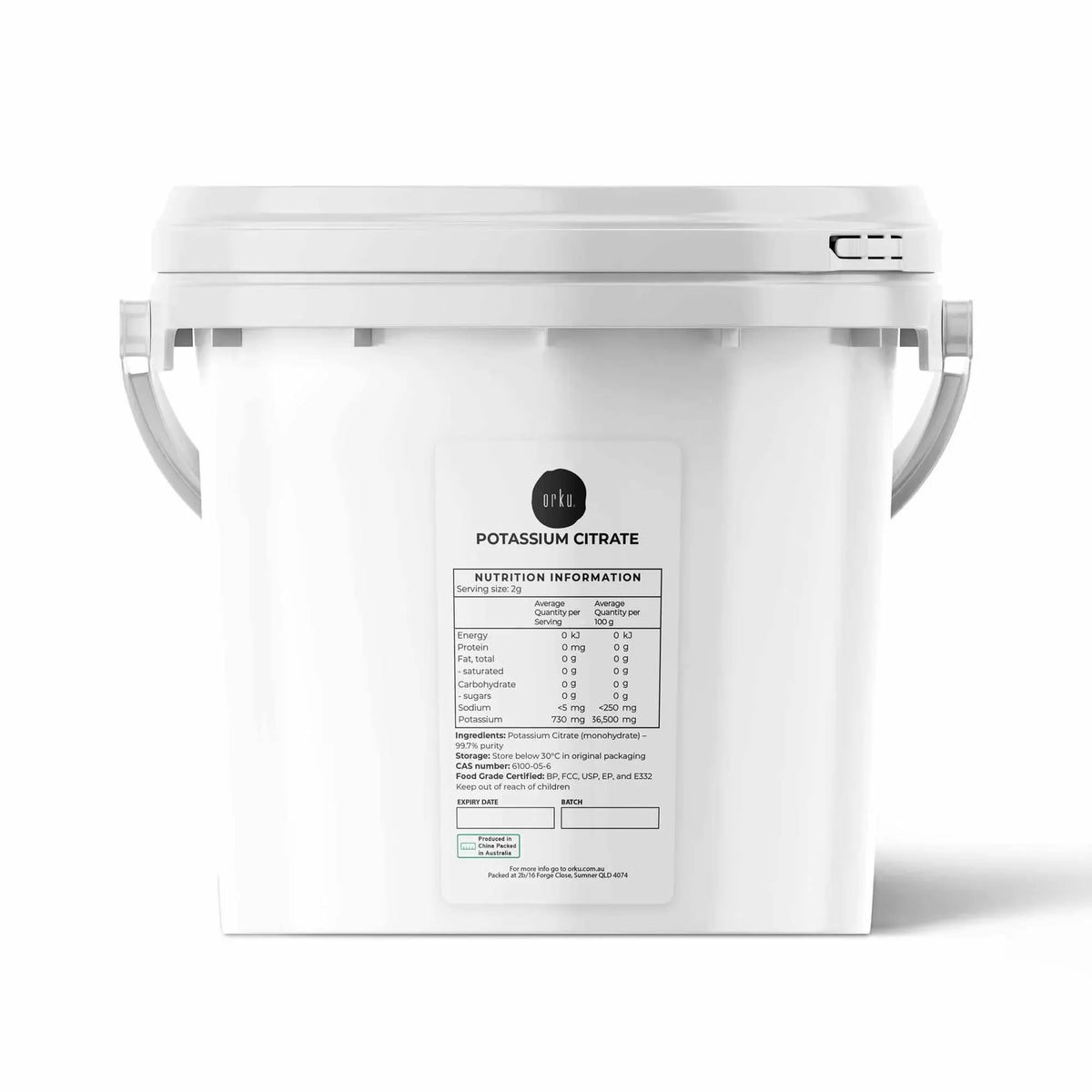 Orku Potassium Citrate, Food Grade E332 Granules, 5kg Tub