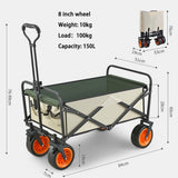 Folding Beach Wagon Cart Trolley, 150L, 20cm All-Terrain Wheels, Beige