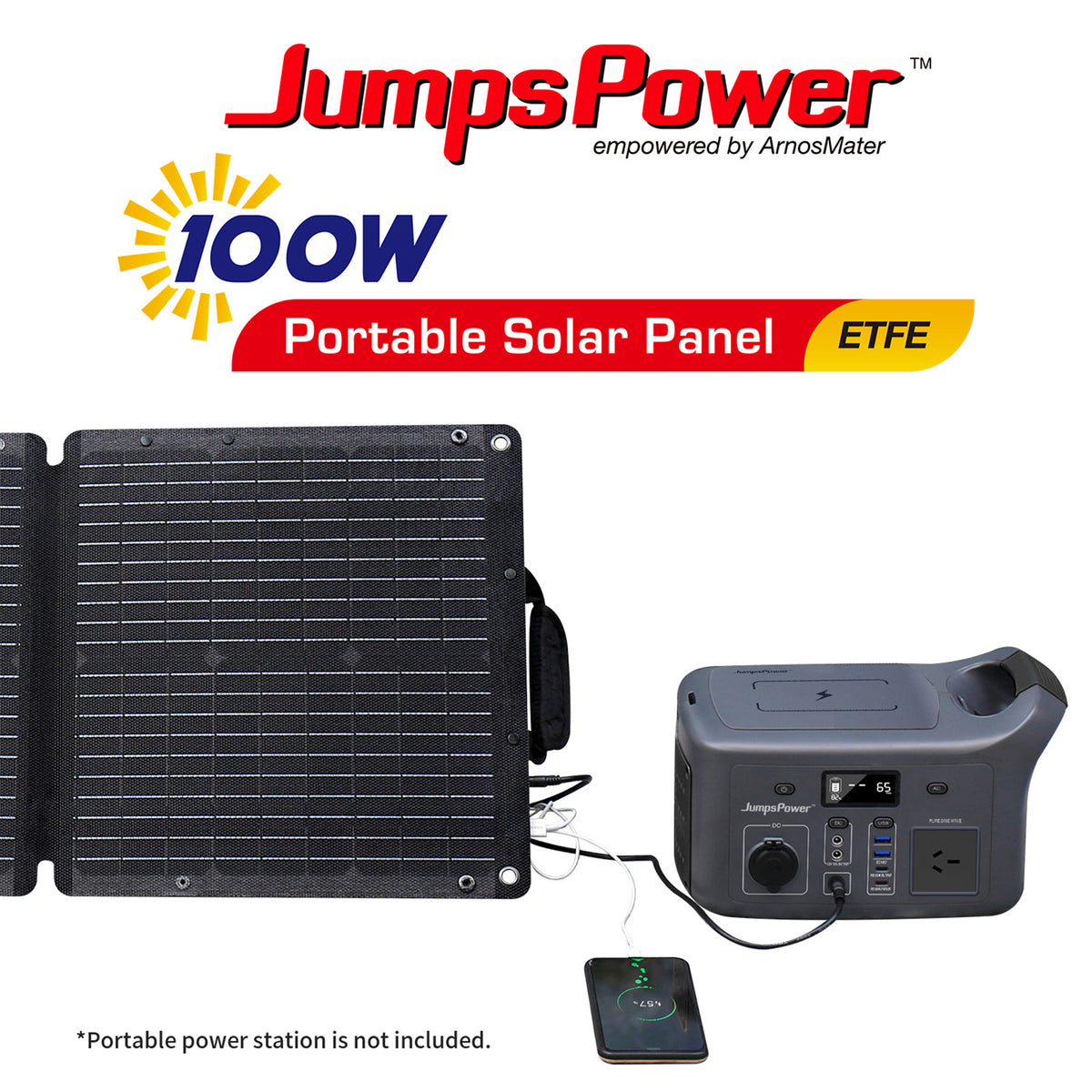 JumpsPower 100W Foldable Solar Panel, USB-C, USB-A & DC Output