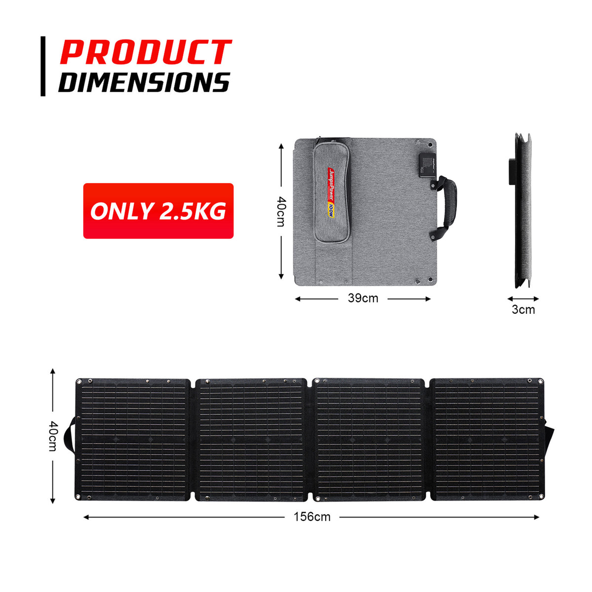 JumpsPower 100W Foldable Solar Panel, USB-C, USB-A & DC Output