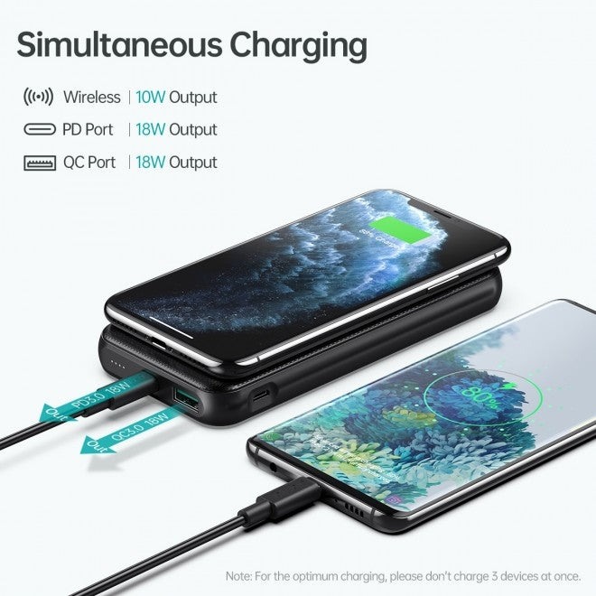CHOETECH B650-CC 10000mAh Wireless Power Bank, 18W PD, Black