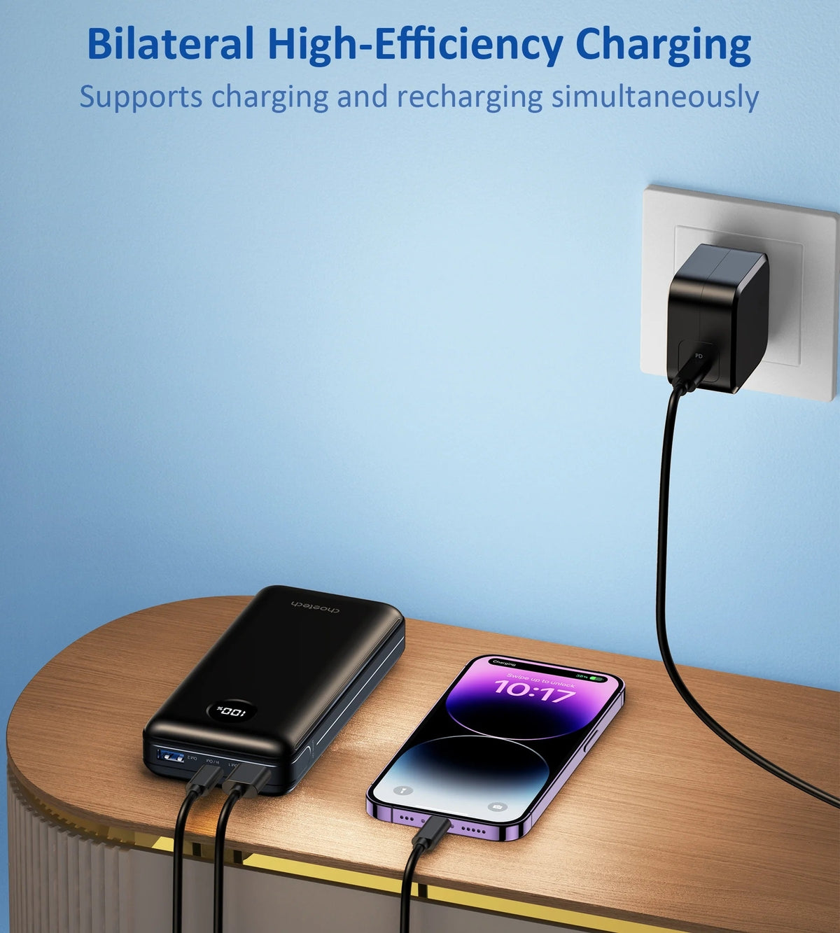 CHOETECH B653 20000mAh Power Bank, 45W USB-C PD Laptop Charging